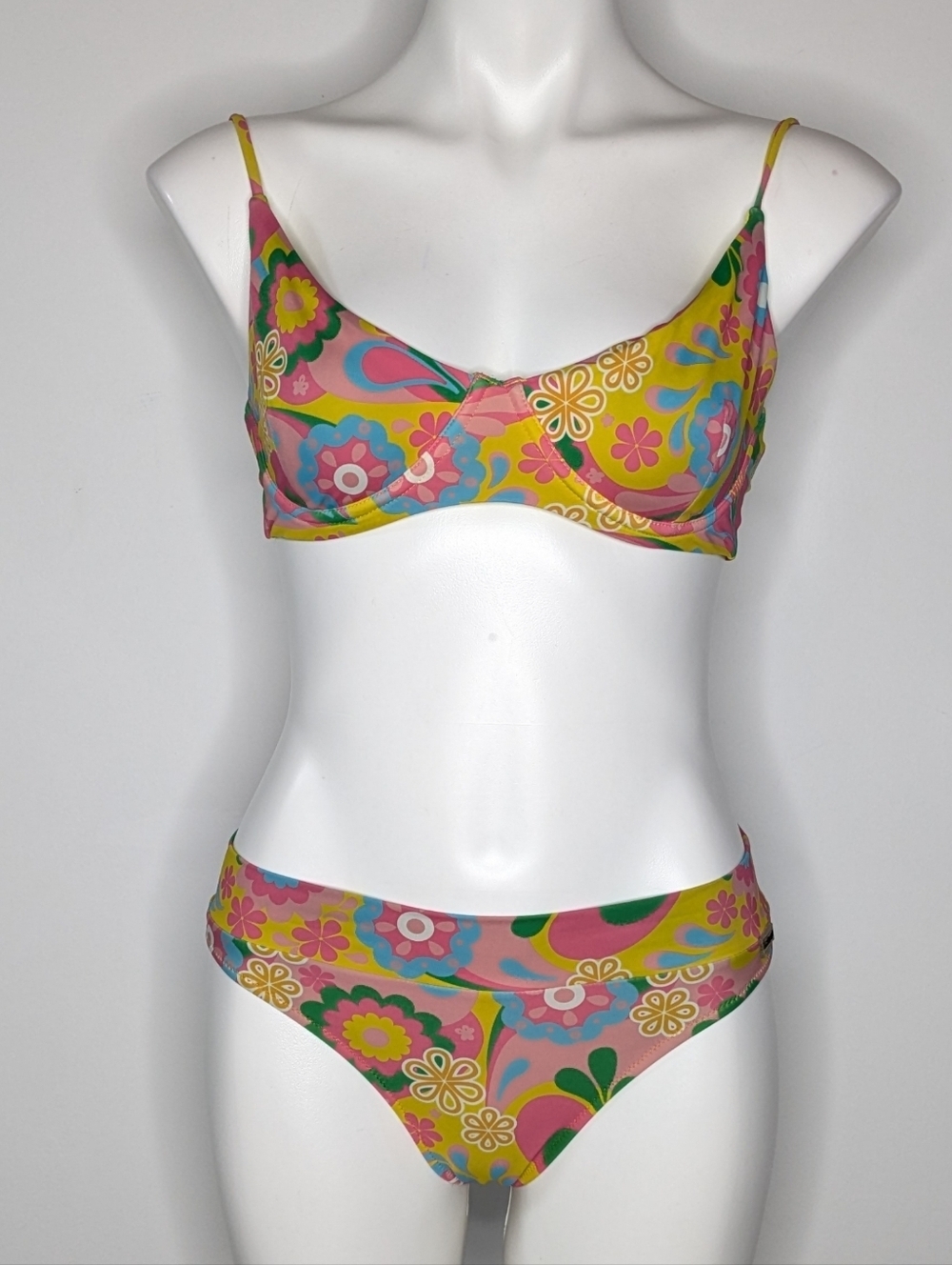 Blackbough Yellow Pink Retro Floral Bikini Set L